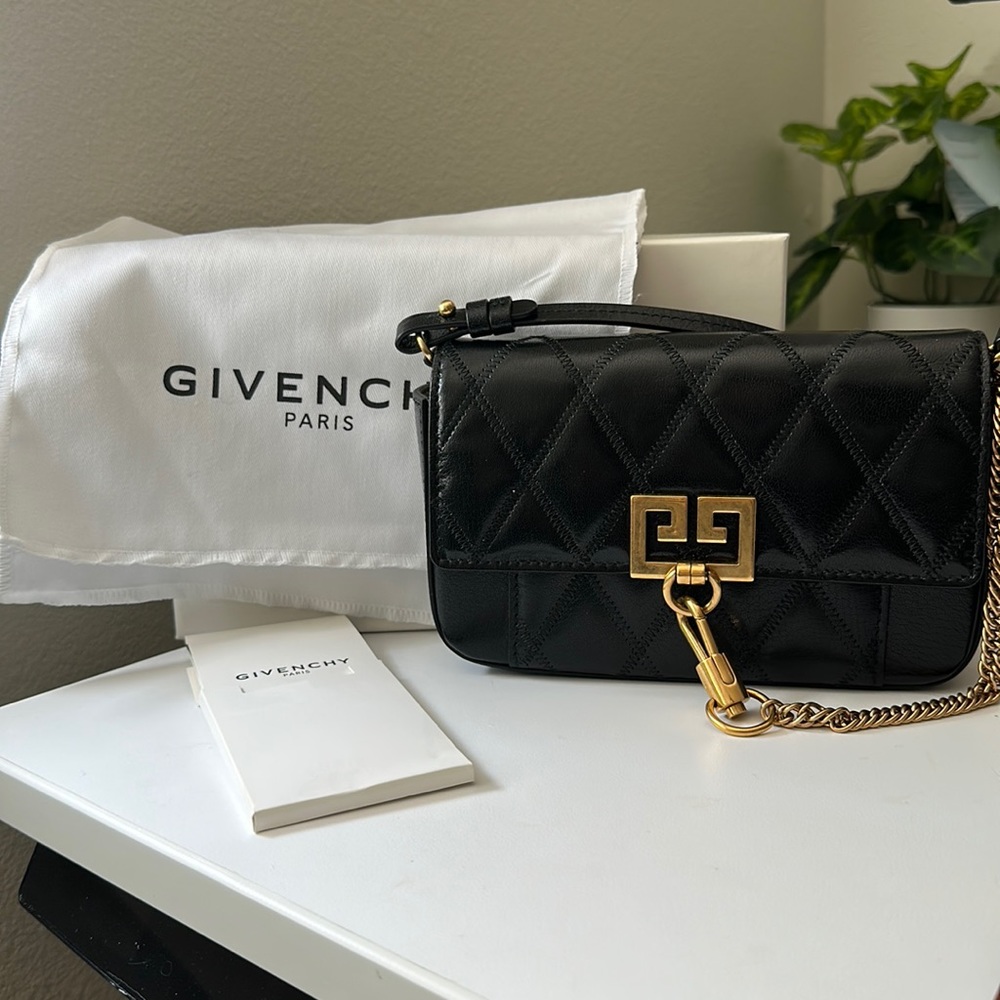 Givenchy Goatskin Quilted GV3 Mini Pocket Convertible Bag Black
